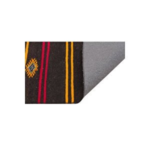 Sari Kirmizi Çi̇zgi̇li̇ Desen El Dokuma Vi̇ntage Ki̇li̇m