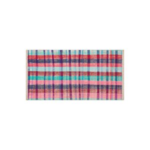 Pembe Turkuaz Rengi̇ Kareli̇ Desen Vi̇ntage Ki̇li̇m