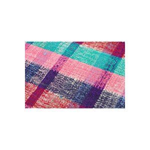 Pembe Turkuaz Rengi̇ Kareli̇ Desen Vi̇ntage Ki̇li̇m
