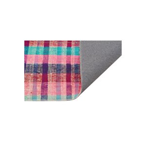 Pembe Turkuaz Rengi̇ Kareli̇ Desen Vi̇ntage Ki̇li̇m