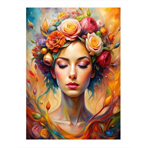 Çiçekler Ve Kadın Dekoratif Mdf Tablo 35cm X50cm 35x50 cm