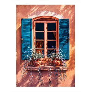 Retro Pencere Ve Çiçekler Hediyelik Mdf Tablo 25cmx 35cm 25x35 cm