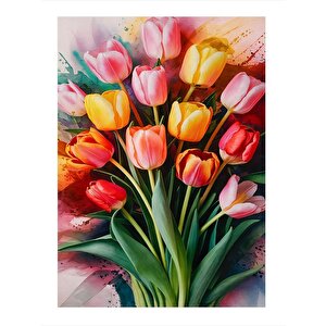 Renkli Çiçekler Model Ahşap Tablo 25cmx 35cm 25x35 cm