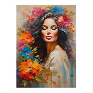 Çiçekler Ve Kadın Modern Ahşap Tablo 25cmx 35cm 25x35 cm