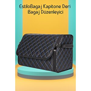 Estilobagaj Kapitone Deri Oto Bagaj Düzenleyici Siyah Mavi