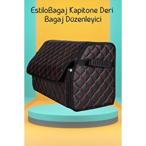 Estilobagaj Kapitone Deri Oto Bagaj Düzenleyici Siyah Kırmızı