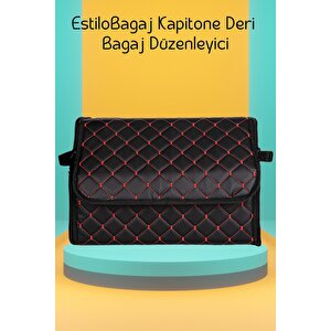 Estilobagaj Kapitone Deri Oto Bagaj Düzenleyici Siyah Kırmızı