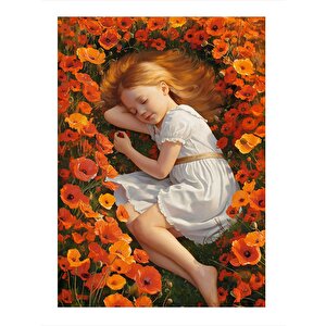 Çiçeklere Yatan Kız Hediyelik Ahşap Tablo 35cm X50cm 35x50 cm