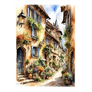 Çiçekli Köy Evleri Model Ahşap Tablo 25cmx 35cm 25x35 cm