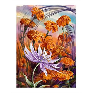 Turuncu Çiçekler Dekoratif Mdf Tablo 35cm X50cm 35x50 cm