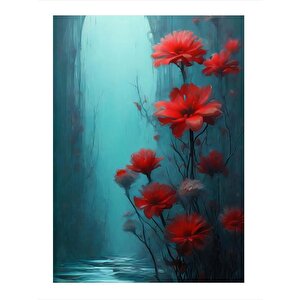 Kırmızı Çiçekler Modern Mdf Tablo 25cmx 35cm 25x35 cm