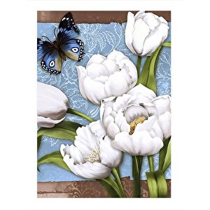 Çiçekler Ve Kelebek Modern Ahşap Tablo 25cmx 35cm 25x35 cm