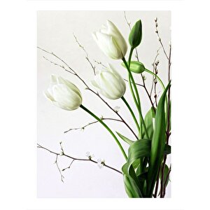 Beyaz Çiçekler Dekoratif Mdf Tablo 25cmx 35cm 25x35 cm