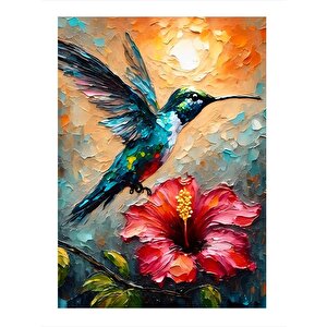 Kırmızı Çiçek Ve Arı Kuşu Dekoratif Ahşap Tablo 25cmx 35cm 25x35 cm