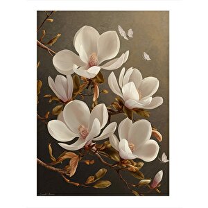 Beyaz Çiçekler Hediyelik Mdf Tablo 25cmx 35cm 25x35 cm