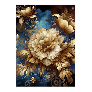 Sarı Çiçekler Ve Mavi Fon Hediyelik Ahşap Tablo 35cm X50cm 35x50 cm