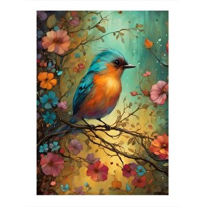 Renkli Kuş Ve Çiçekler Hediyelik Mdf Tablo 35cm X50cm 35x50 cm