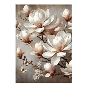 Beyaz Çiçekler Ve Kelebek Dekoratif Mdf Tablo 35cm X50cm 35x50 cm