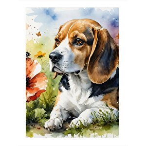 Sevimli Köpek Ve Çiçek Mdf Poster 35cm X50cm 35x50 cm