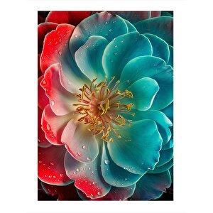 Kırmızı Mavi Çiçek Hediyelik Mdf Tablo 35cm X50cm 35x50 cm