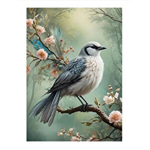 Çiçek Açmış Ağaç Ve Kuş Art Mdf Poster 25cmx 35cm 25x35 cm