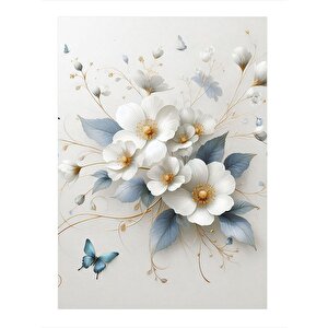 Beyaz Çiçekler Dekoratif Mdf Tablo 25cmx 35cm 25x35 cm