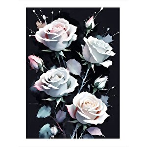 Beyaz Çiçekler Tasarım Mdf Tablo 35cm X50cm 35x50 cm