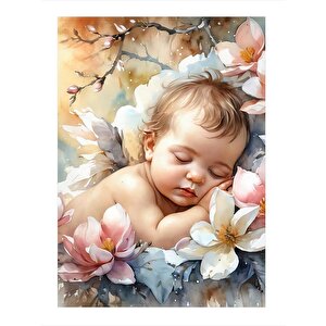 Çiçekler Ve Çocuk Model Ahşap Tablo 25cmx 35cm 25x35 cm