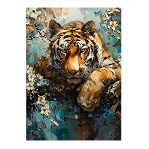 Çiçekler Ve Kaplan Mdf Poster 25cmx 35cm 25x35 cm