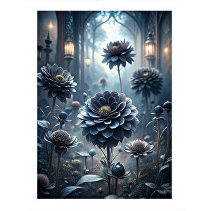 Ormandaki Tapınak Ve Siyah Çiçekler Art Mdf Poster 25cmx 35cm 25x35 cm