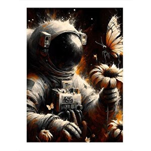 Çiçek Ve Astronot Tasarım Mdf Tablo 35cm X50cm 35x50 cm