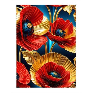 Sarı Kırmızı Çiçekler Desenli Mdf Tablo 35cm X50cm 35x50 cm