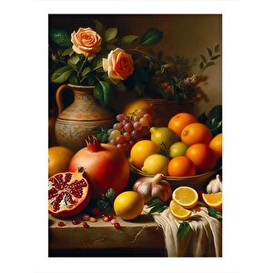 Meyveler Ve Vazodaki Çiçekler Model Mdf Tablo 25cmx 35cm 25x35 cm