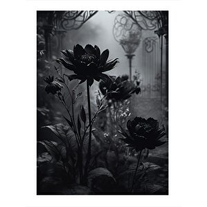 Siyah Çiçekler Tasarım Ahşap Tablo 35cm X50cm 35x50 cm