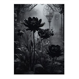 Siyah Çiçekler Tasarım Ahşap Tablo 25cmx 35cm