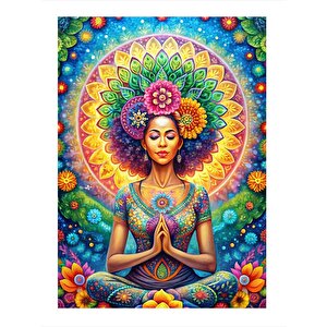 Çiçekler Güneş Ve Yoga Yapan Kadın Art Mdf Tablo 25cmx 35cm 25x35 cm