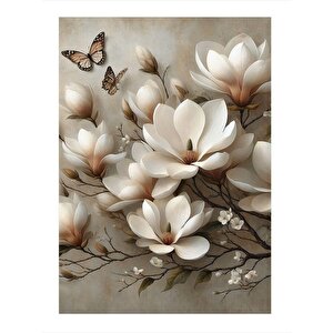 Çiçekler Ve Kelebek Dekoratif Ahşap Tablo 25cmx 35cm 25x35 cm