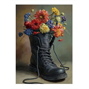Asker Botu Ve Çiçekler Hediyelik Ahşap Tablo 25cmx 35cm 25x35 cm