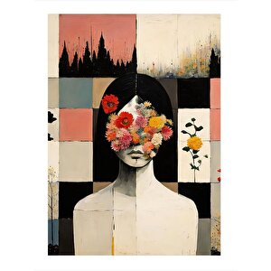 Çiçekler Ve Soyut Kız Hediyelik Mdf Tablo 35cm X50cm 35x50 cm