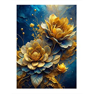 Mavi Fon Sarı Çiçekler Mdf Poster 25cmx 35cm 25x35 cm