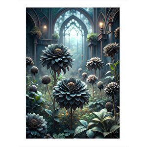 Ormandaki Tapınak Ve Siyah Çiçekler Mdf Poster 35cm X50cm 35x50 cm