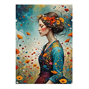 Çiçekler Ve Kadın Art Mdf Poster 25cmx 35cm 25x35 cm