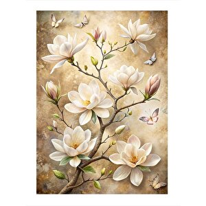 Kelebekler Ve Beyaz Çiçekler Hediyelik Mdf Tablo 25cmx 35cm 25x35 cm