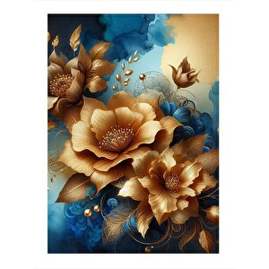 Mavi Fon Sarı Çiçekler Mdf Poster 35cm X50cm 35x50 cm