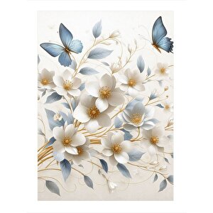 Çiçekler Ve Kelebekler Mdf Poster 25cmx 35cm 25x35 cm