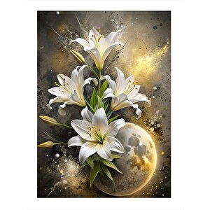 Beyaz Çiçekler Tasarım Ahşap Tablo 35cm X50cm 35x50 cm