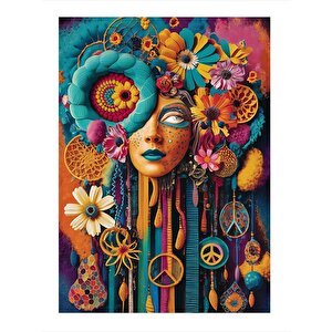 Renkli Çiçekler Ve Kadın Mdf Tablo 35cm X50cm 35x50 cm