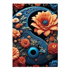 Yin Yang Denge Ve Çiçekler Hediyelik Ahşap Tablo 25cmx 35cm