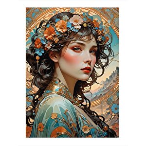 Çiçeklerden Taç Yapmış Kız Dekoratif Mdf Tablo 35cm X50cm 35x50 cm