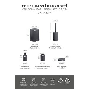 Okyanus Home Coliseum Antrasit İç Kovalı Pedallı 5'li Banyo Seti